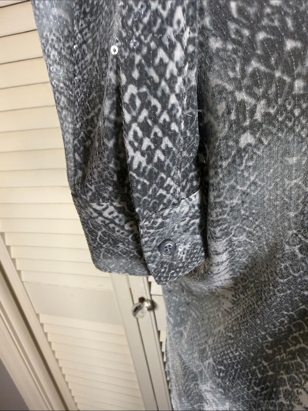 Calvin Klein Silver Gray Sequined Snakeskin Print Blouse - Size Small - Picture 3 of 5
